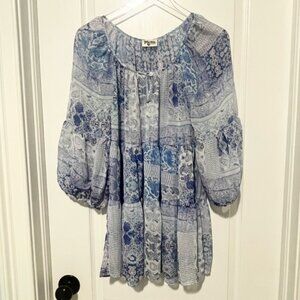 Show Me Your MUMU Blue and White Boho Paisley Tunic XS
